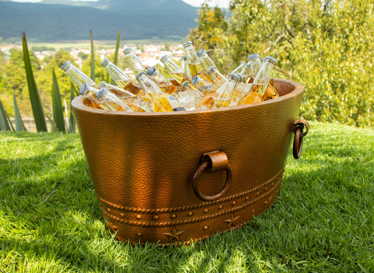 30-Inch Oval Double-Wall Hammered Copper Beverage Cooler