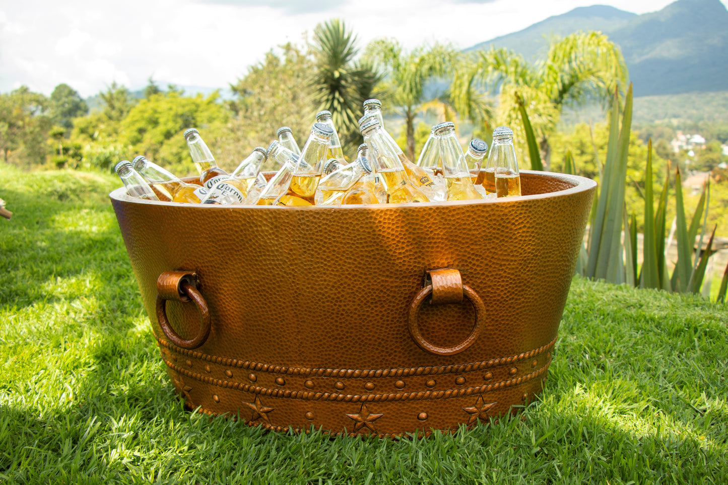 30-Inch Oval Double-Wall Hammered Copper Beverage Cooler