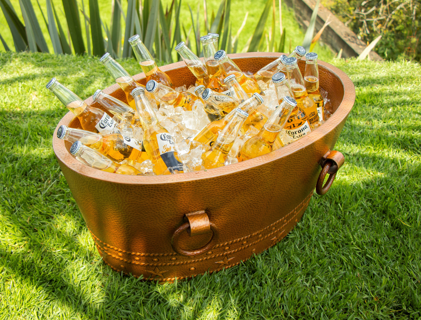 30-Inch Oval Double-Wall Hammered Copper Beverage Cooler