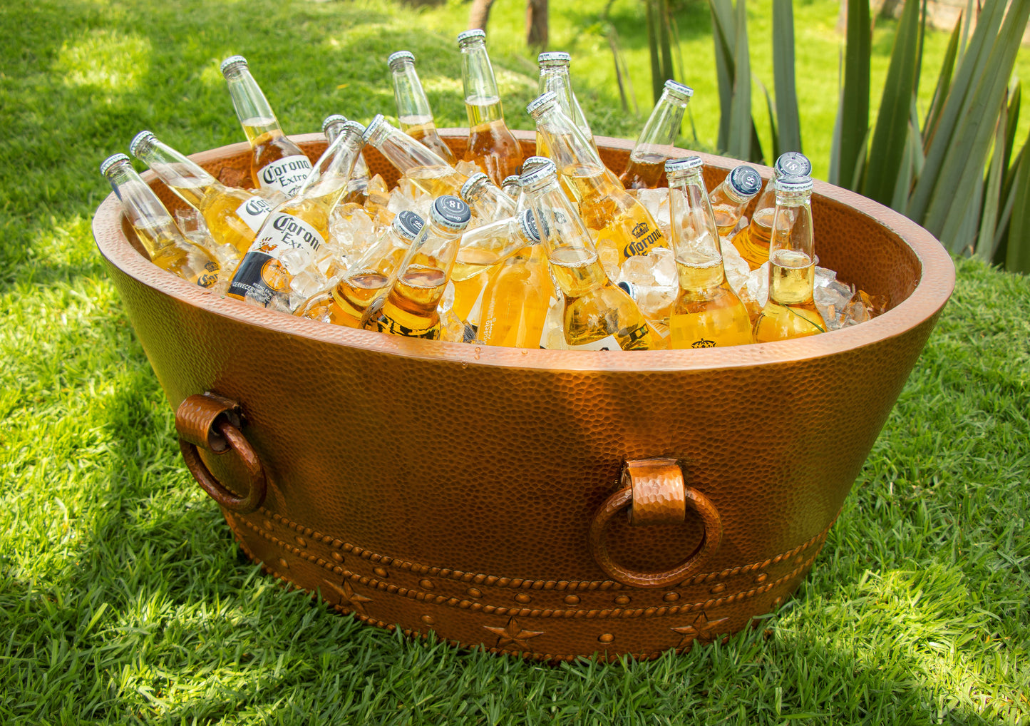 30-Inch Oval Double-Wall Hammered Copper Beverage Cooler